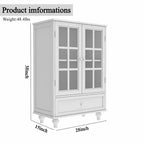 Minimalist White Buffet Cabinet with Double Glass Doors and Drawer, Modern Wooden Storage Sideboard Cupboard