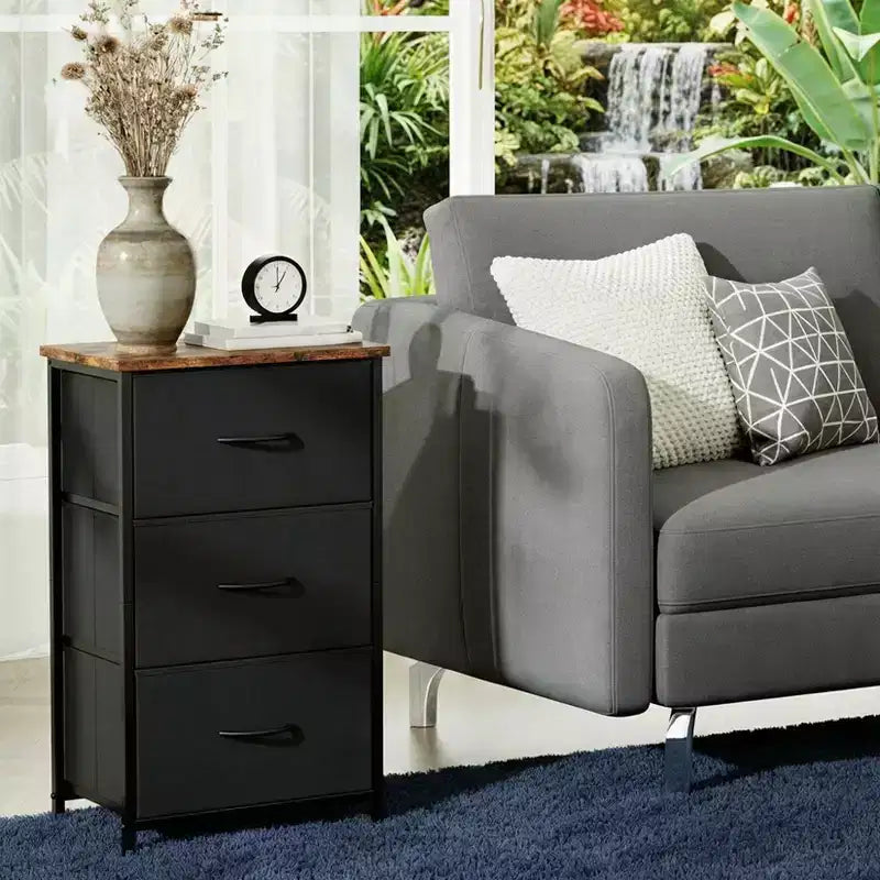 3-Drawer Nightstand Storage Cabinet with Metal Frame & Waterproof Wood Top, Anti-Tip, Adjustable Feet