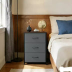 3-Drawer Nightstand Storage Cabinet with Metal Frame & Waterproof Wood Top, Anti-Tip, Adjustable Feet