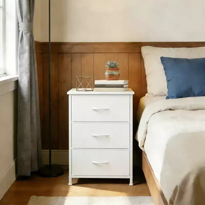 3-Drawer Nightstand Storage Cabinet with Metal Frame & Waterproof Wood Top, Anti-Tip, Adjustable Feet