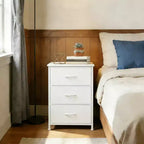 3-Drawer Nightstand Storage Cabinet with Metal Frame & Waterproof Wood Top, Anti-Tip, Adjustable Feet