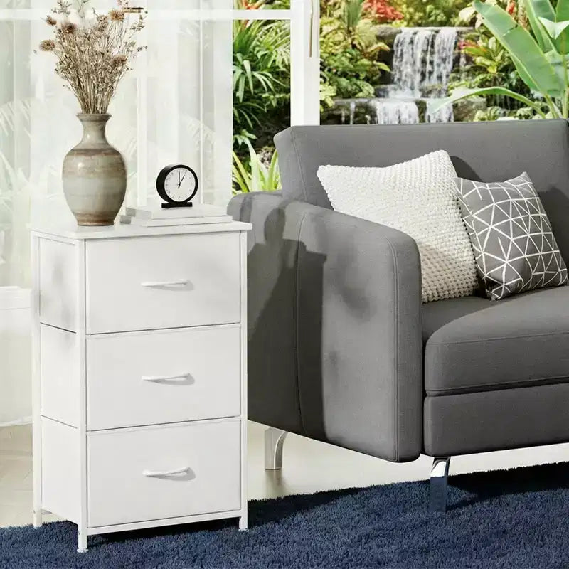 3-Drawer Nightstand Storage Cabinet with Metal Frame & Waterproof Wood Top, Anti-Tip, Adjustable Feet