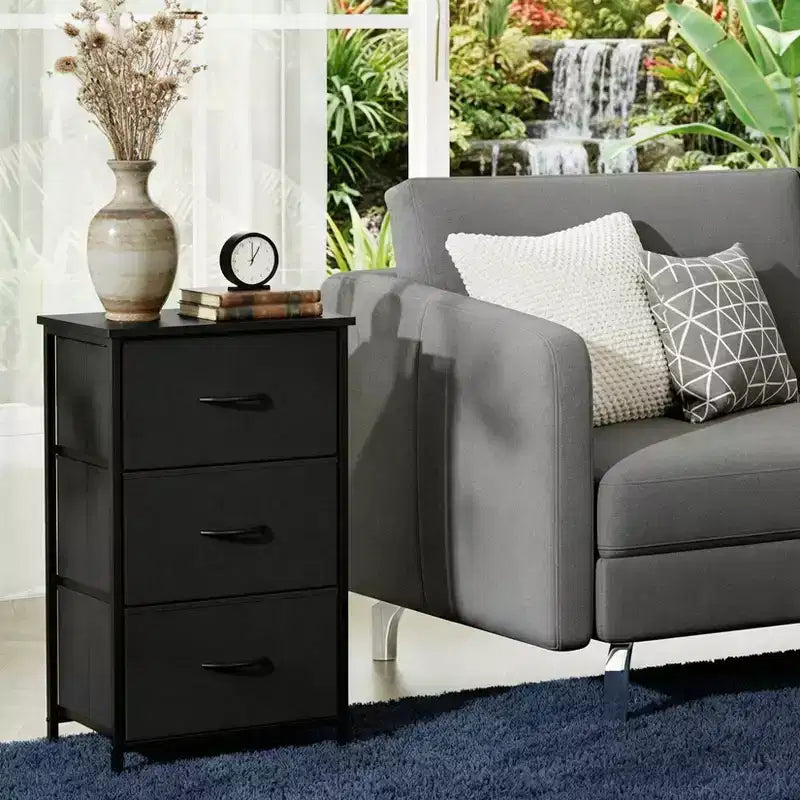 3-Drawer Nightstand Storage Cabinet with Metal Frame & Waterproof Wood Top, Anti-Tip, Adjustable Feet