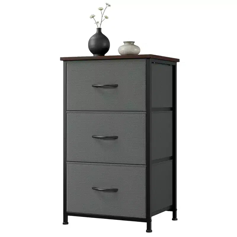 3-Drawer Nightstand Storage Cabinet with Metal Frame & Waterproof Wood Top, Anti-Tip, Adjustable Feet
