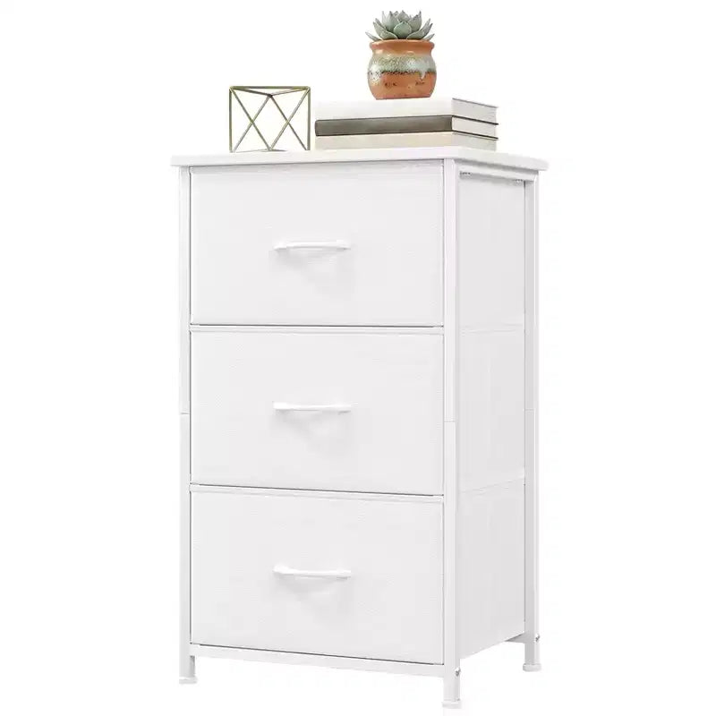 3-Drawer Nightstand Storage Cabinet with Metal Frame & Waterproof Wood Top, Anti-Tip, Adjustable Feet