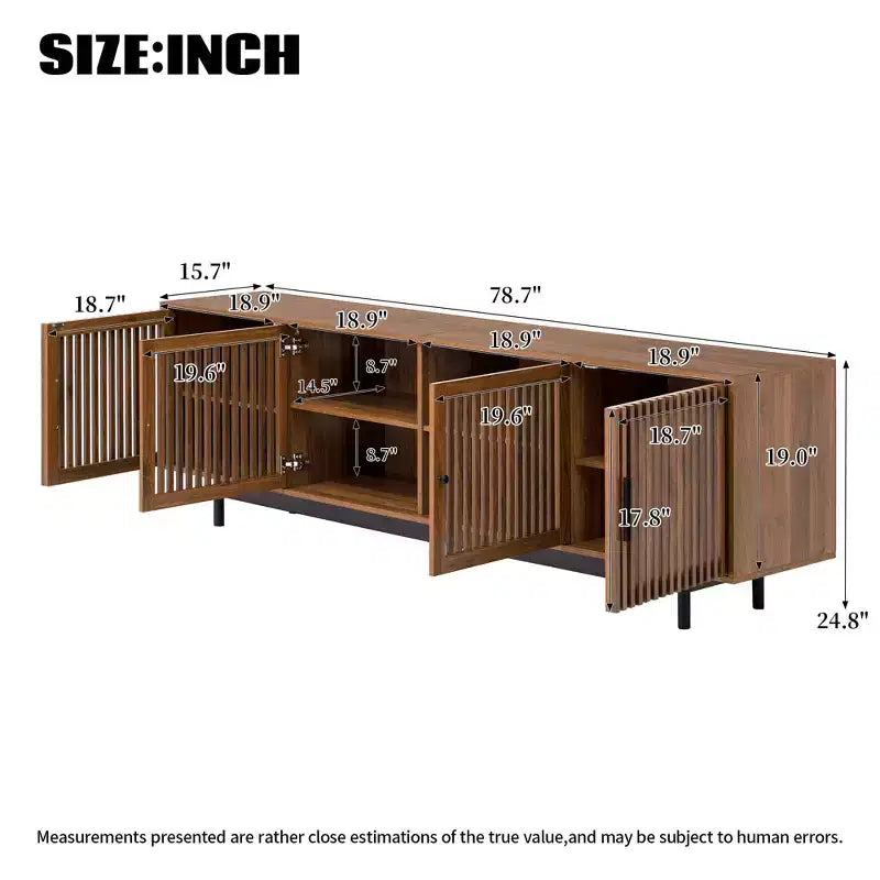 78 Modern TV Stand with Slatted Door Design and Closed Storage