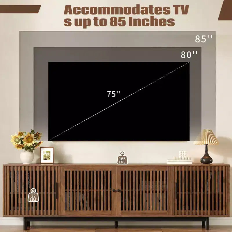78 Modern TV Stand with Slatted Door Design and Closed Storage