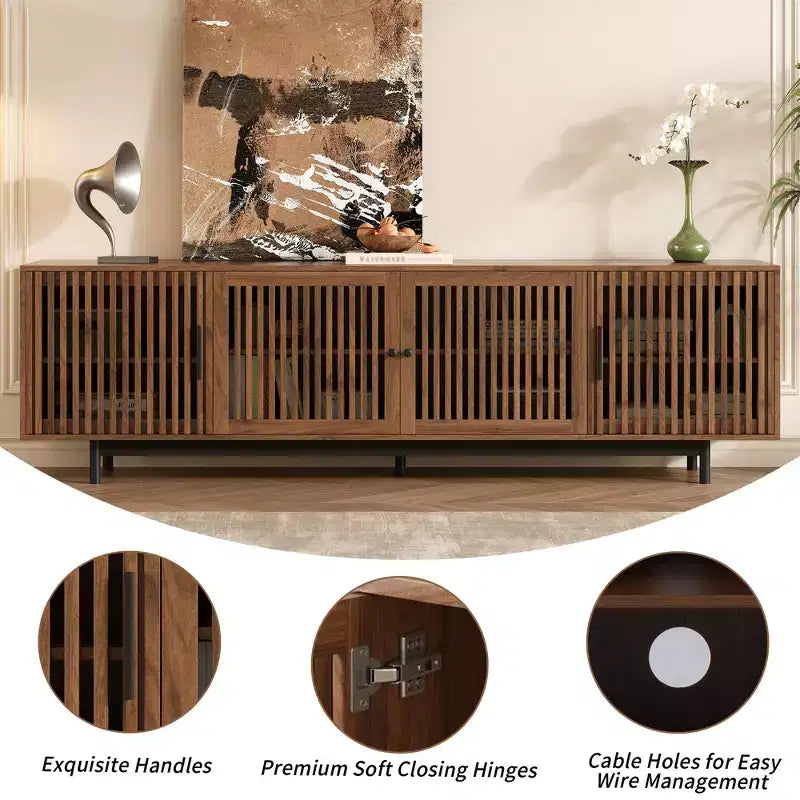 78 Modern TV Stand with Slatted Door Design and Closed Storage