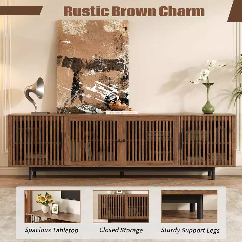 78 Modern TV Stand with Slatted Door Design and Closed Storage