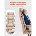 Executive Office Chair with Footrest, 400lb Capacity Office Chair with Lumbar Pillow & Removable Armrests, Heavy Duty Ergonomic Chair,Beige