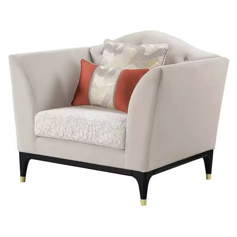 44" Tayden Accent Chair Beige Velvet: Luxurious Upholstered Club Chair, No Assembly Required