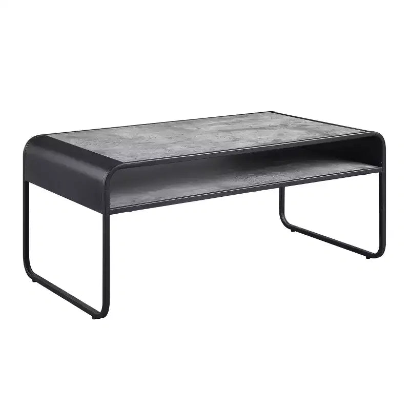 Acme Furniture 42" Raziela Coffee Table Concrete Gray and Black Finish: Loop Leg Design, Wood Composite Top, Metal Frame