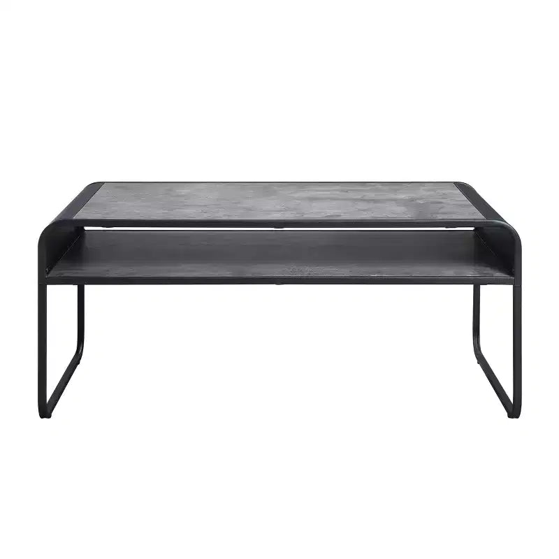 42" Coffee Table Concrete Gray and Black Finish: Loop Leg Design, Wood Composite Top, Metal Frame
