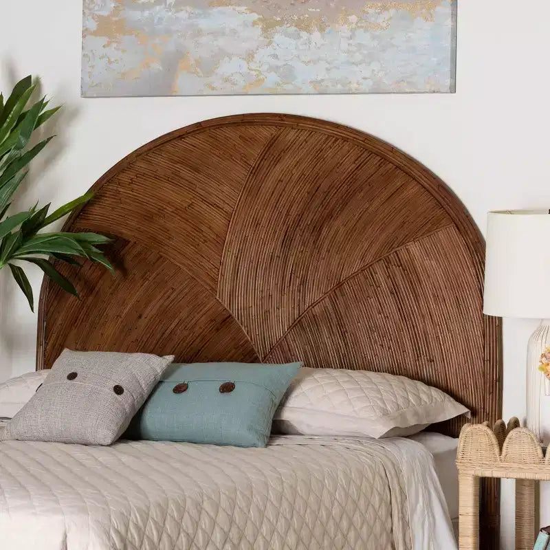 bali & pari Queen Seana Rattan Standalone Headboard Dark Brown: No Assembly, MDF Frame, Spot Clean