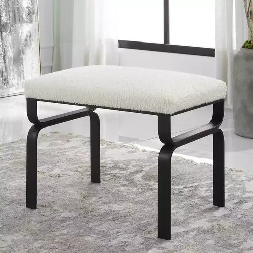 22 3/4 Wide White Faux Shearling Fabric Bench