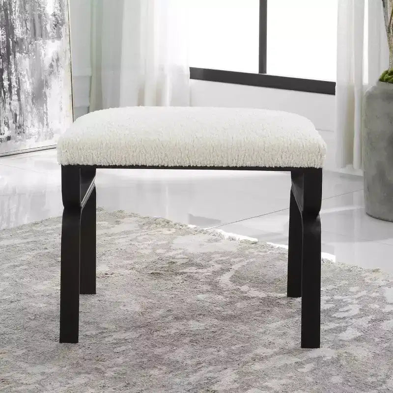22 3/4 Wide White Faux Shearling Fabric Bench