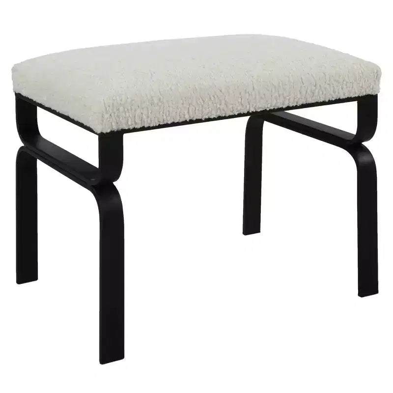 22 3/4 Wide White Faux Shearling Fabric Bench