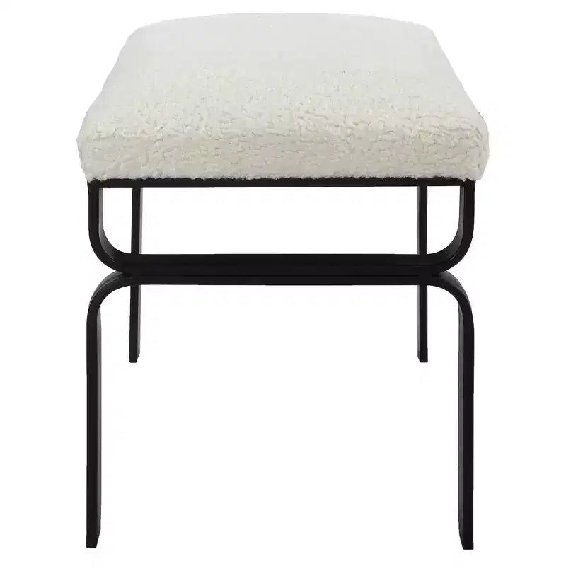 22 3/4 Wide White Faux Shearling Fabric Bench