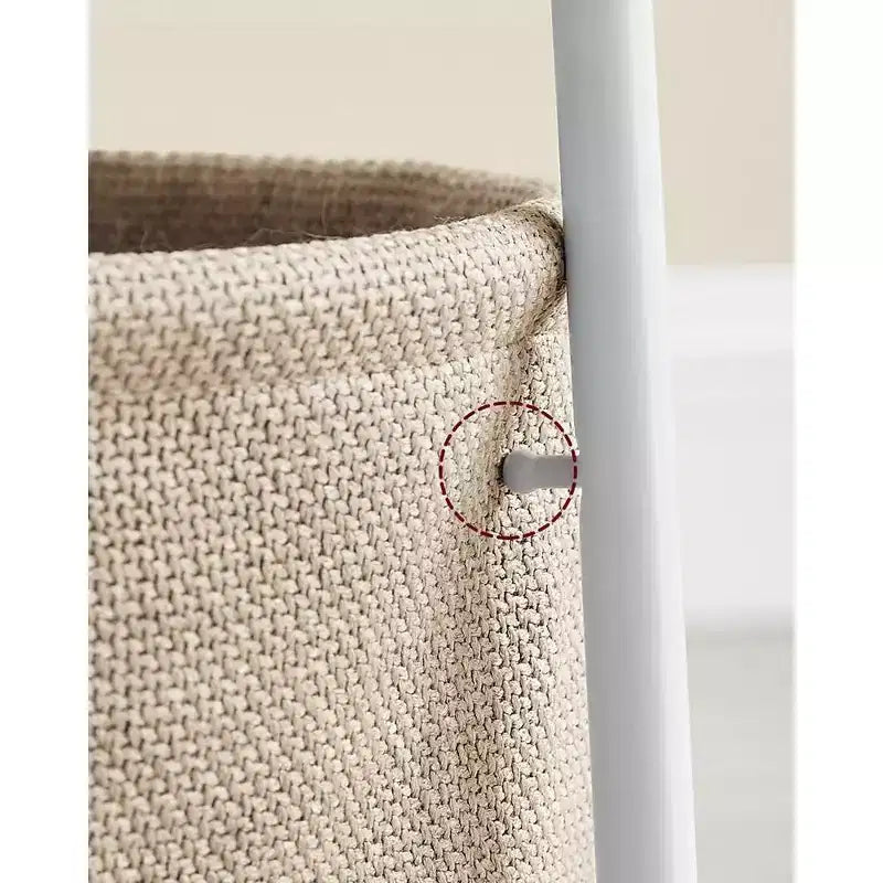 Small Round Side End Table Modern Nightstand with Fabric Basket