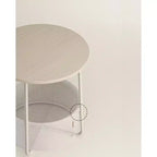 Small Round Side End Table Modern Nightstand with Fabric Basket