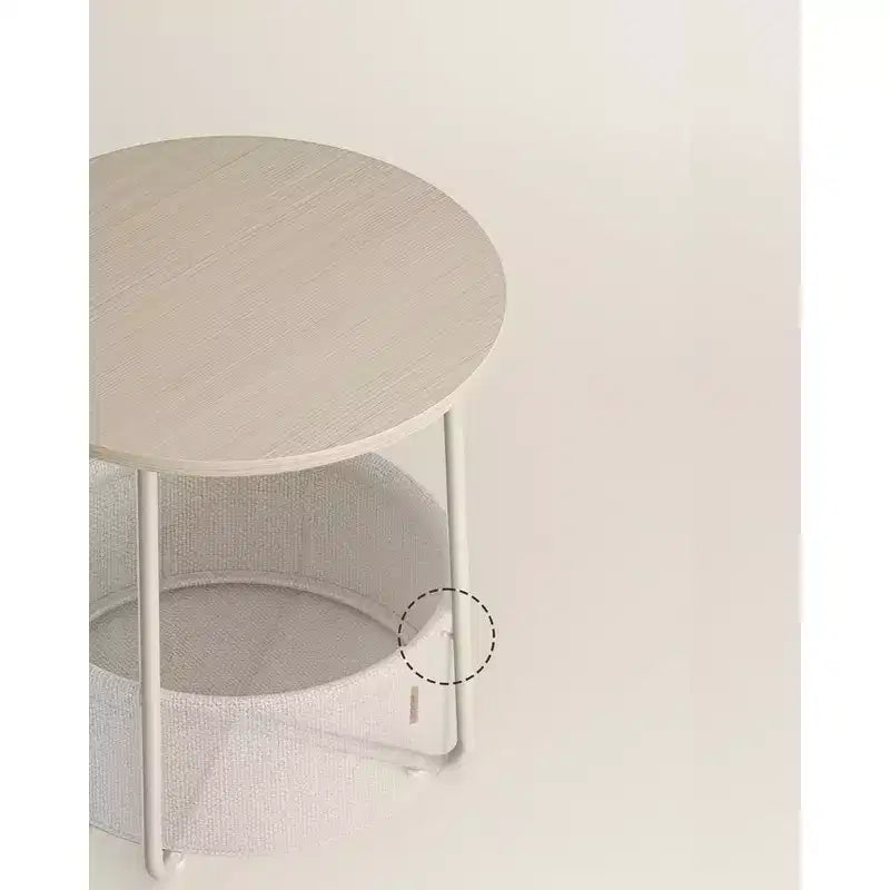 Small Round Side End Table Modern Nightstand with Fabric Basket