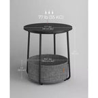 Small Round Side End Table Modern Nightstand with Fabric Basket