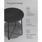 Small Round Side End Table Modern Nightstand with Fabric Basket