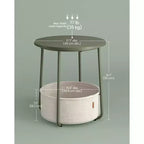 Small Round Side End Table Modern Nightstand with Fabric Basket
