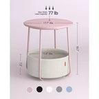 Small Round Side End Table Modern Nightstand with Fabric Basket