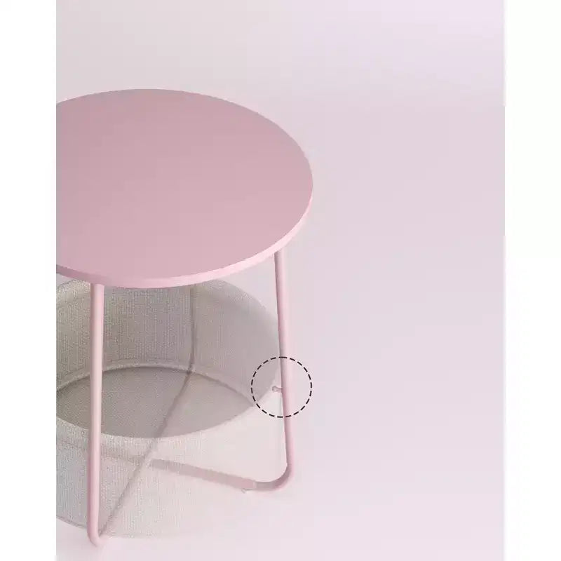 Small Round Side End Table Modern Nightstand with Fabric Basket