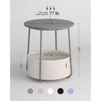 Small Round Side End Table Modern Nightstand with Fabric Basket