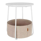 Small Round Side End Table Modern Nightstand with Fabric Basket