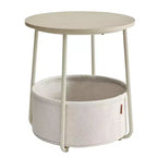 Small Round Side End Table Modern Nightstand with Fabric Basket
