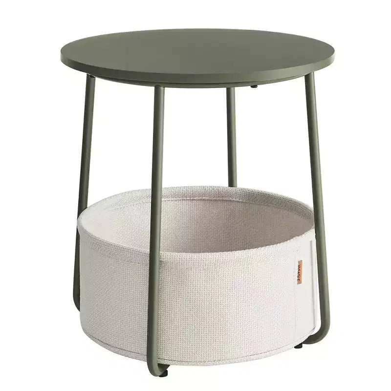 Small Round Side End Table Modern Nightstand with Fabric Basket