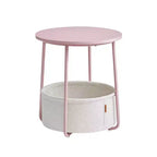 Small Round Side End Table Modern Nightstand with Fabric Basket