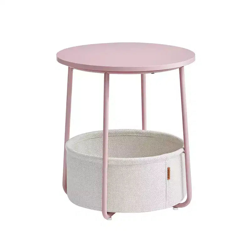 Small Round Side End Table Modern Nightstand with Fabric Basket