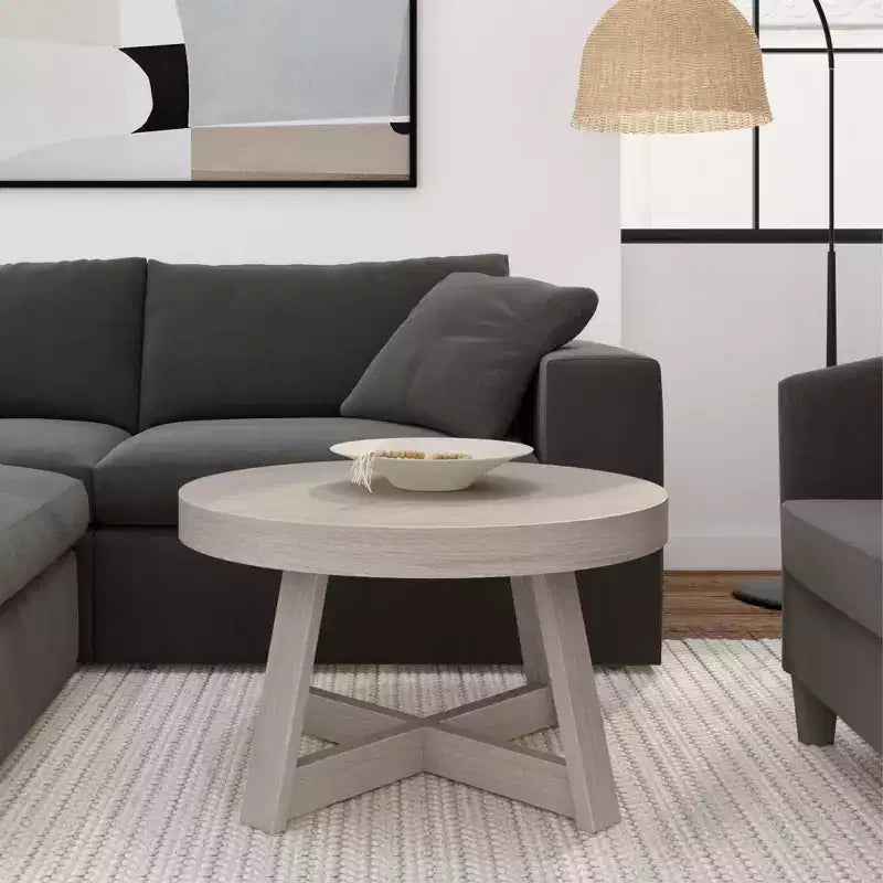Mesa de centro redonda clásica de madera maciza, 30, mesa de granja para sala de estar