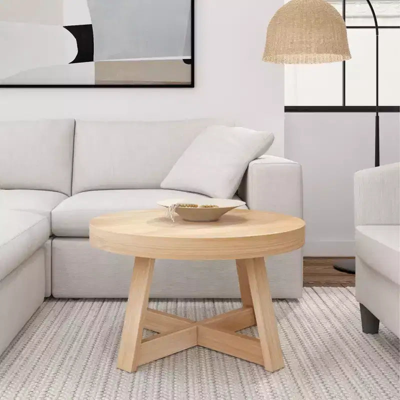 Classic Solid Wood Round Coffee Table, 30 Farmhouse Table for Living Room