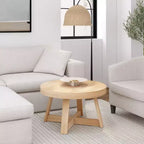 Plank+Beam Classic Solid Wood Round Coffee Table, 30 Farmhouse Table for Living Room