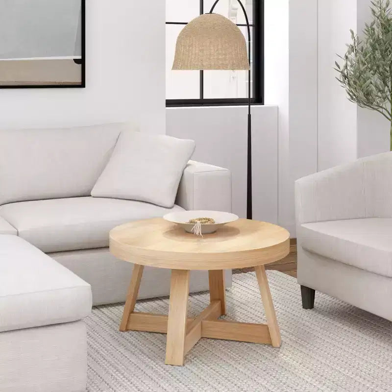 Plank+Beam Classic Solid Wood Round Coffee Table, 30 Farmhouse Table for Living Room