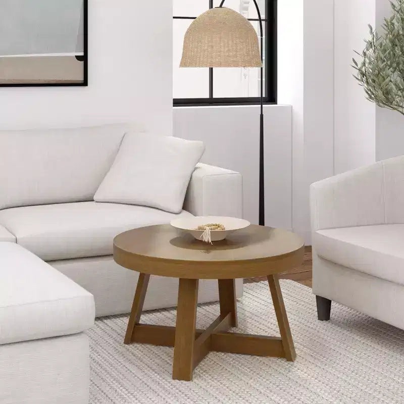 Classic Solid Wood Round Coffee Table, 30 Farmhouse Table for Living Room