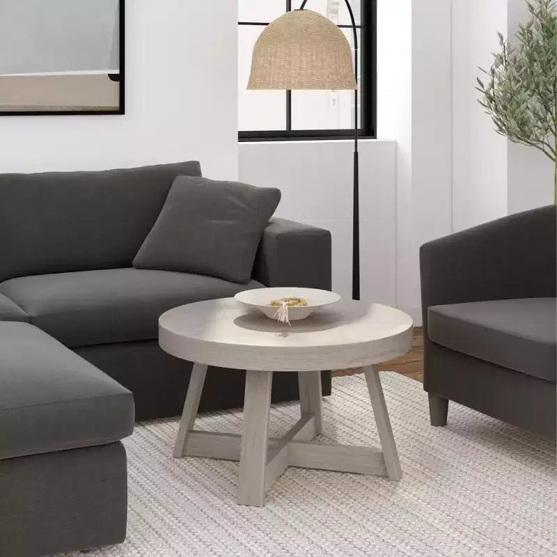 Classic Solid Wood Round Coffee Table, 30 Farmhouse Table for Living Room