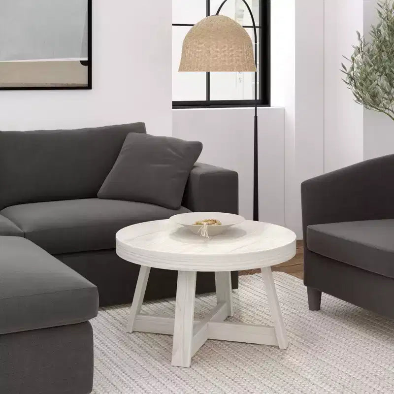 Classic Solid Wood Round Coffee Table, 30 Farmhouse Table for Living Room