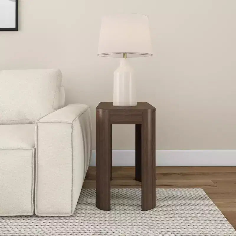 Solid Wood Side Table, Modern Rounded Edge Slim Side Table for Living Room, 25