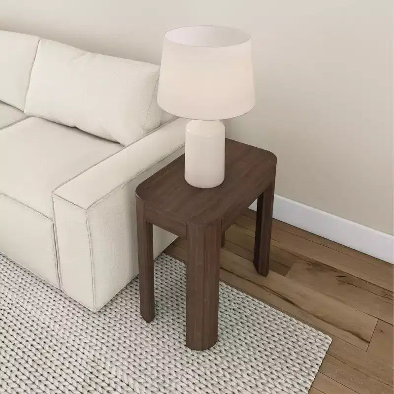 Solid Wood Side Table, Modern Rounded Edge Slim Side Table for Living Room, 25