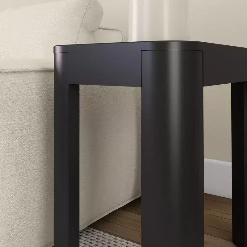 Solid Wood Side Table, Modern Rounded Edge Slim Side Table for Living Room, 25