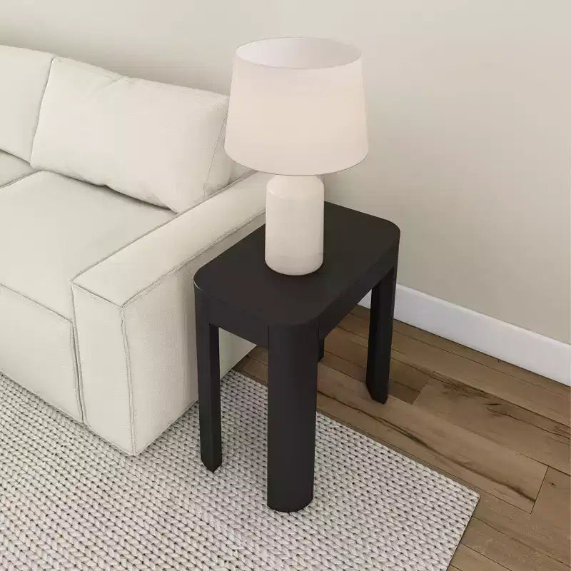 Solid Wood Side Table, Modern Rounded Edge Slim Side Table for Living Room, 25