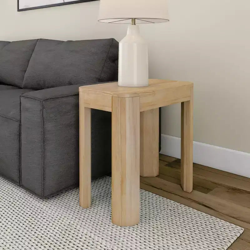Solid Wood Side Table, Modern Rounded Edge Slim Side Table for Living Room, 25