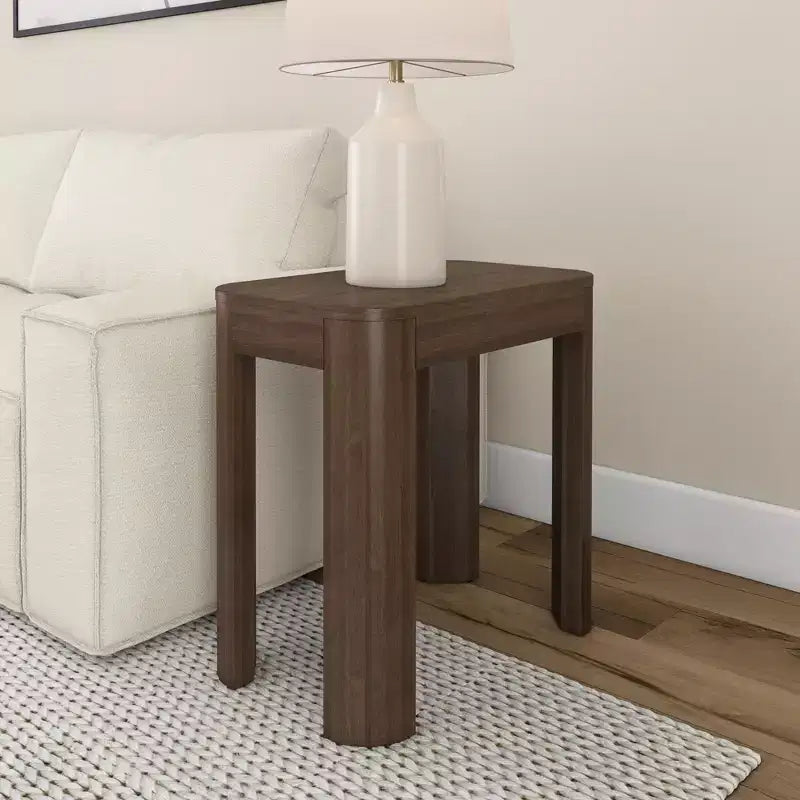 Solid Wood Side Table, Modern Rounded Edge Slim Side Table for Living Room, 25